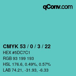 Farbcode: CMYK 53 / 0 / 3 / 22 | qconv.com