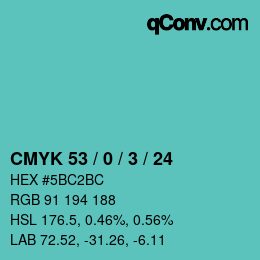 カラーコード: CMYK 53 / 0 / 3 / 24 | qconv.com