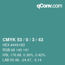 Color code: CMYK 53 / 0 / 3 / 43 | qconv.com