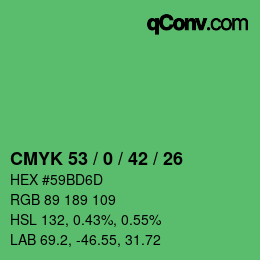 カラーコード: CMYK 53 / 0 / 42 / 26 | qconv.com