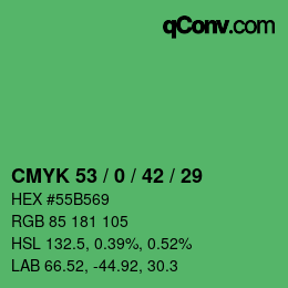 カラーコード: CMYK 53 / 0 / 42 / 29 | qconv.com