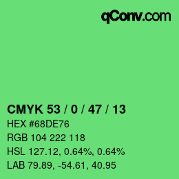 Code couleur: CMYK 53 / 0 / 47 / 13 | qconv.com