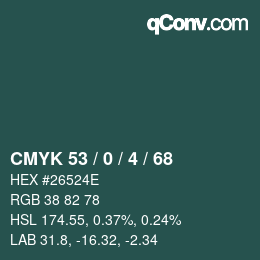 Color code: CMYK 53 / 0 / 4 / 68 | qconv.com