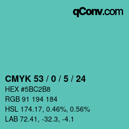 Color code: CMYK 53 / 0 / 5 / 24 | qconv.com