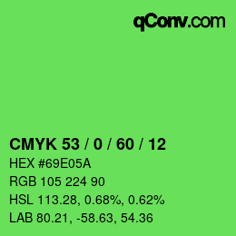 カラーコード: CMYK 53 / 0 / 60 / 12 | qconv.com