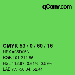 カラーコード: CMYK 53 / 0 / 60 / 16 | qconv.com