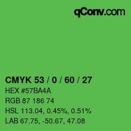 颜色代码: CMYK 53 / 0 / 60 / 27 | qconv.com