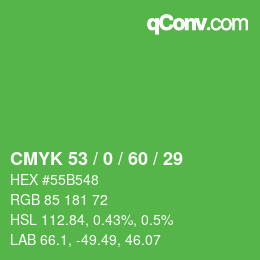 Color code: CMYK 53 / 0 / 60 / 29 | qconv.com