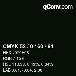 颜色代码: CMYK 53 / 0 / 60 / 94 | qconv.com