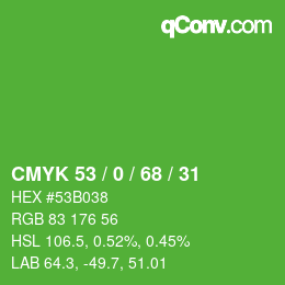 Color code: CMYK 53 / 0 / 68 / 31 | qconv.com