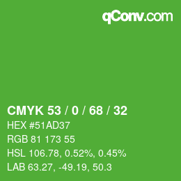 Color code: CMYK 53 / 0 / 68 / 32 | qconv.com