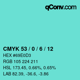 Color code: CMYK 53 / 0 / 6 / 12 | qconv.com