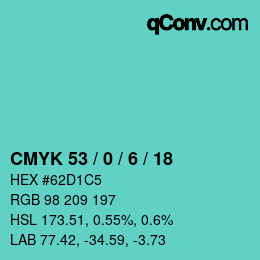 颜色代码: CMYK 53 / 0 / 6 / 18 | qconv.com