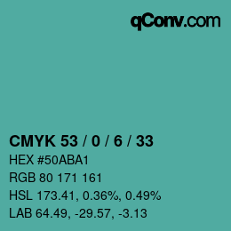 Color code: CMYK 53 / 0 / 6 / 33 | qconv.com