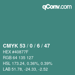 颜色代码: CMYK 53 / 0 / 6 / 47 | qconv.com