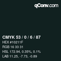 Color code: CMYK 53 / 0 / 6 / 87 | qconv.com