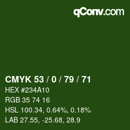 Código de color: CMYK 53 / 0 / 79 / 71 | qconv.com
