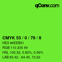 カラーコード: CMYK 53 / 0 / 79 / 8 | qconv.com