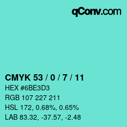 カラーコード: CMYK 53 / 0 / 7 / 11 | qconv.com
