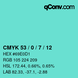 カラーコード: CMYK 53 / 0 / 7 / 12 | qconv.com