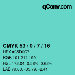 カラーコード: CMYK 53 / 0 / 7 / 16 | qconv.com