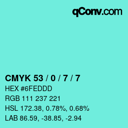 カラーコード: CMYK 53 / 0 / 7 / 7 | qconv.com