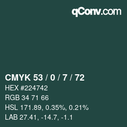 Farbcode: CMYK 53 / 0 / 7 / 72 | qconv.com