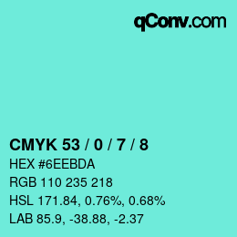 Color code: CMYK 53 / 0 / 7 / 8 | qconv.com