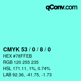 カラーコード: CMYK 53 / 0 / 8 / 0 | qconv.com