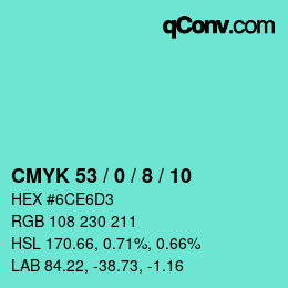 カラーコード: CMYK 53 / 0 / 8 / 10 | qconv.com