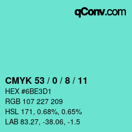 カラーコード: CMYK 53 / 0 / 8 / 11 | qconv.com