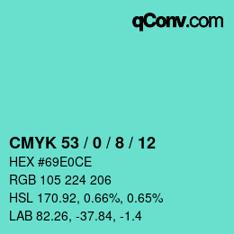 カラーコード: CMYK 53 / 0 / 8 / 12 | qconv.com
