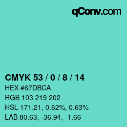 カラーコード: CMYK 53 / 0 / 8 / 14 | qconv.com
