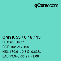 颜色代码: CMYK 53 / 0 / 8 / 15 | qconv.com