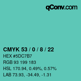 カラーコード: CMYK 53 / 0 / 8 / 22 | qconv.com