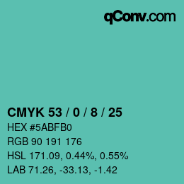 Color code: CMYK 53 / 0 / 8 / 25 | qconv.com