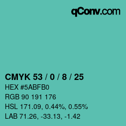 颜色代码: CMYK 53 / 0 / 8 / 25 | qconv.com