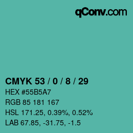 カラーコード: CMYK 53 / 0 / 8 / 29 | qconv.com