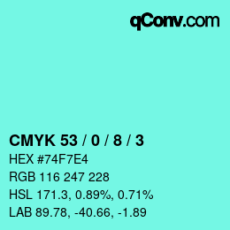 カラーコード: CMYK 53 / 0 / 8 / 3 | qconv.com