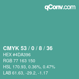 カラーコード: CMYK 53 / 0 / 8 / 36 | qconv.com