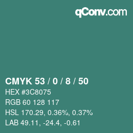 Color code: CMYK 53 / 0 / 8 / 50 | qconv.com