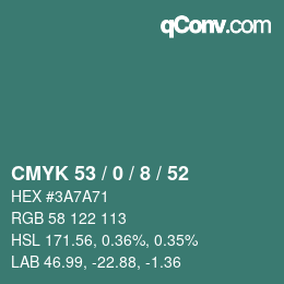 カラーコード: CMYK 53 / 0 / 8 / 52 | qconv.com