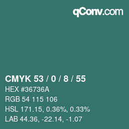 カラーコード: CMYK 53 / 0 / 8 / 55 | qconv.com