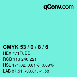 Color code: CMYK 53 / 0 / 8 / 6 | qconv.com