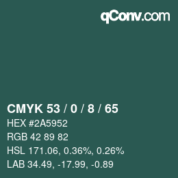 颜色代码: CMYK 53 / 0 / 8 / 65 | qconv.com