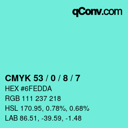 颜色代码: CMYK 53 / 0 / 8 / 7 | qconv.com