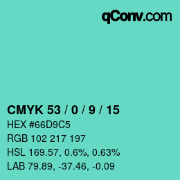Farbcode: CMYK 53 / 0 / 9 / 15 | qconv.com