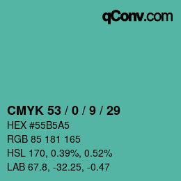 Color code: CMYK 53 / 0 / 9 / 29 | qconv.com