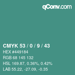 Color code: CMYK 53 / 0 / 9 / 43 | qconv.com