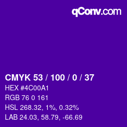 Color code: CMYK 53 / 100 / 0 / 37 | qconv.com